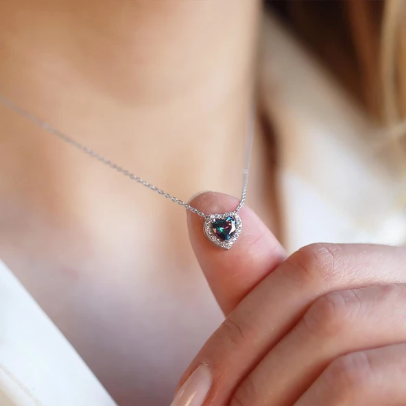 Mistik Topaz Taşlı Mini Sevgili Gümüş Kolye - Resim 3