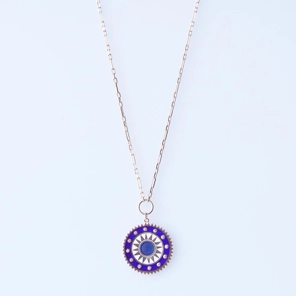 Trend Zincirli Gold Kaplama Güneş Gümüş Kolye - Resim 4