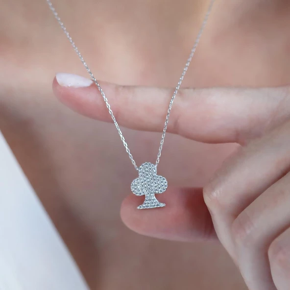 Maça Zirkon Taşlı Gümüş Kolye - Resim 3