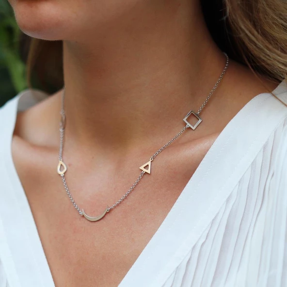 Geometrik Şekilli Gümüş Kolye - Resim 2