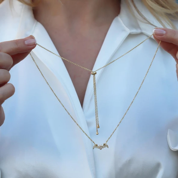 Batman Gold Kaplama Asansörlü Gümüş Kolye - Resim 4