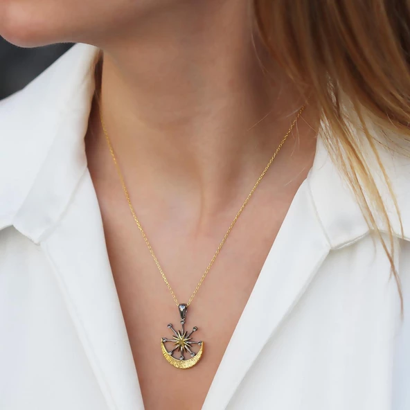 Apollon Oksitli Gold Kaplama Gümüş Kolye - Resim 2