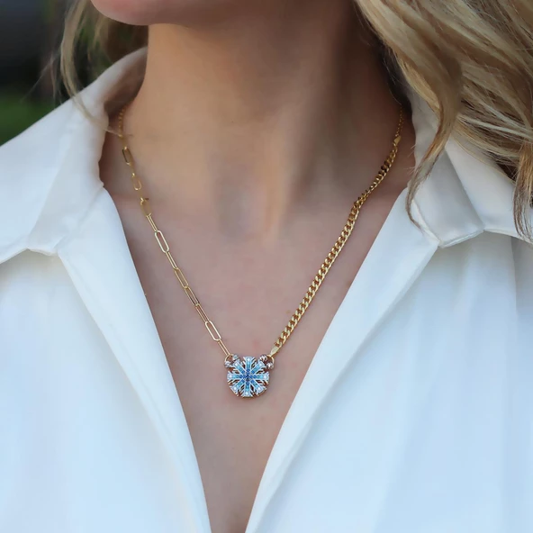 Kar Tanesi Çift Taraflı Gümüş Kolye - Resim 5