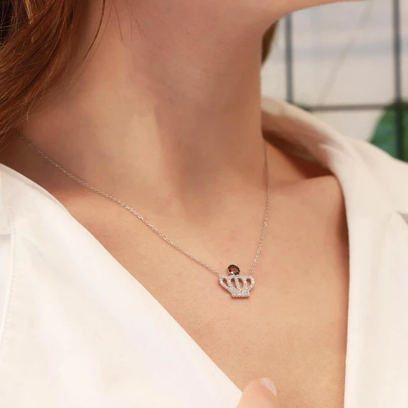 Mini Kral Tacı Zirkon Taşlı Gümüş Kolye - Resim 2