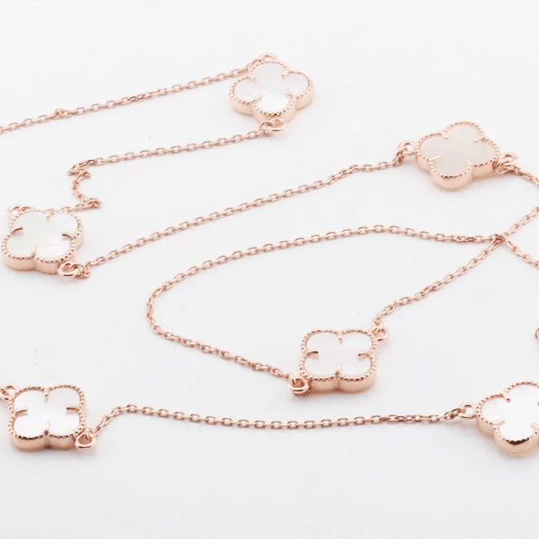 İkonik Alhambra Sedef Taşlı Rose Gold Kaplama Gümüş Kolye - Resim 2