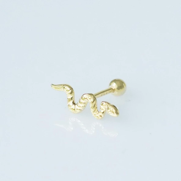 Serpent Modeli Gold Kaplama Gümüş Tragus - Resim 2