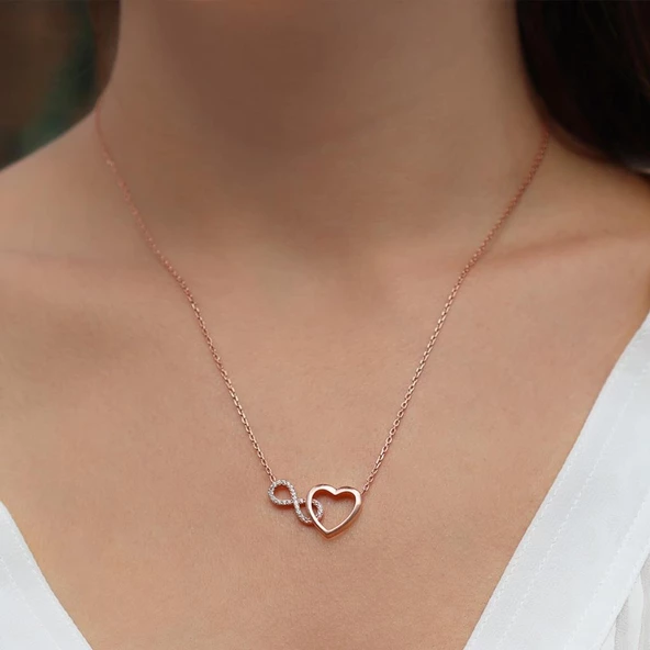 Kalp Sonsuzluk Rose Gold Kaplama Gümüş Kolye - Resim 2