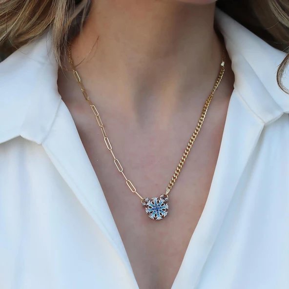 Kar Tanesi Çift Taraflı Gümüş Kolye - Resim 4