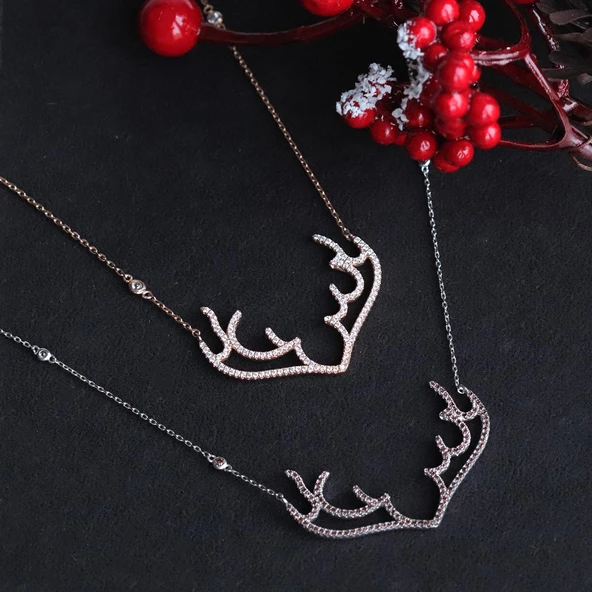 Geyik Model Rose Gold Kaplama Gümüş Kolye - Resim 4