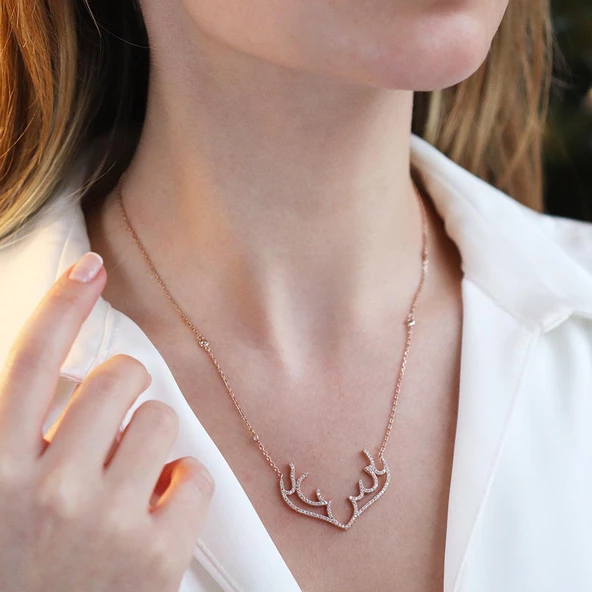 Geyik Model Rose Gold Kaplama Gümüş Kolye ürün görseli 1