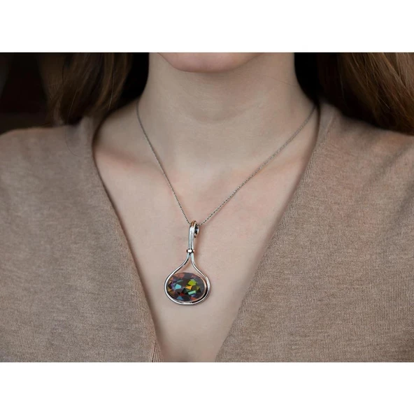 Mistik Topaz Taşlı El İşi Otantik Gümüş Kolye - Resim 2