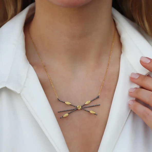 Flora Oksitli Gold Kaplama Gümüş Kolye - Resim 2