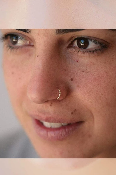 El İşi 925 Ayar Gümüş Halka Burma Sarmal Hızma Burun Piercing Nose Ring