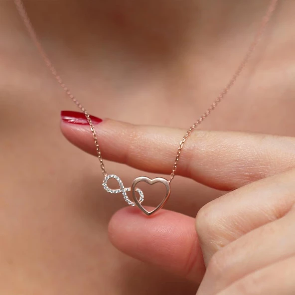 Kalp Sonsuzluk Rose Gold Kaplama Gümüş Kolye - Resim 3