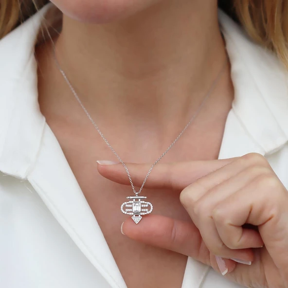 Taşlı 925 Ayar Gümüş Serenay Kolyesi - Resim 4