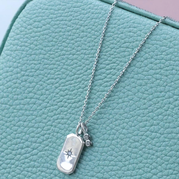 Kutup Yıldızı Plaka Gümüş Kolye - Resim 4