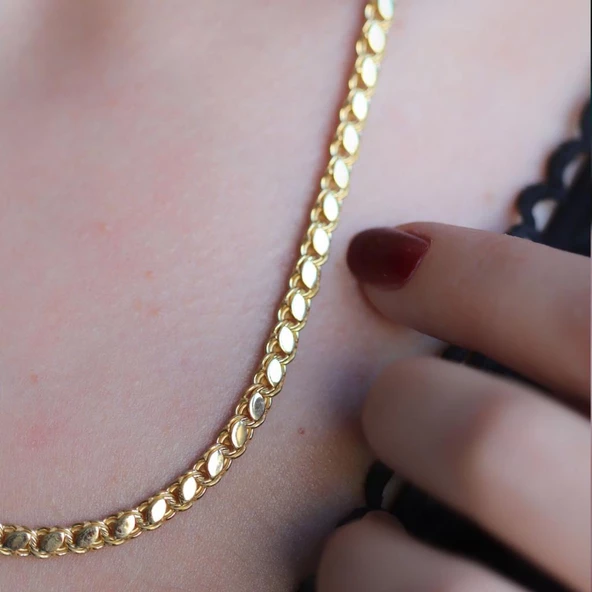 Gold Kaplama 925 Ayar Gümüş Köstek Zincir - Resim 3