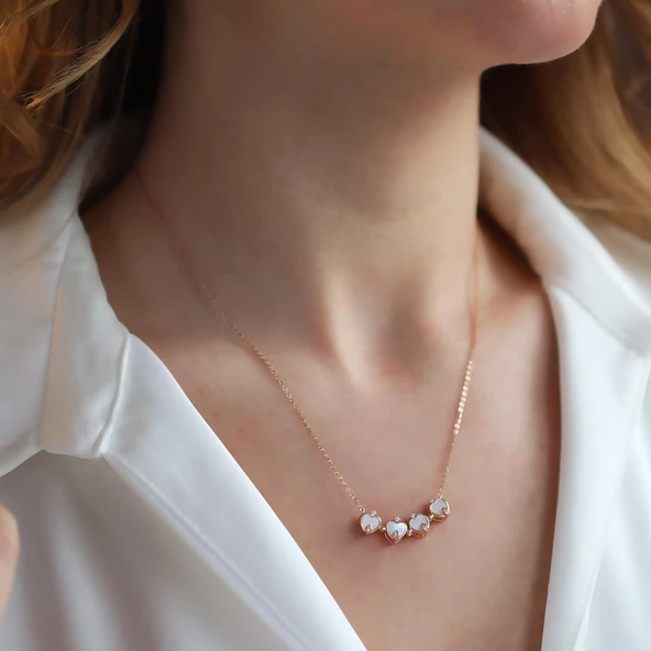 Sedefli Rose Gold Kaplama Aşk ve Şans Kolyesi - Resim 5