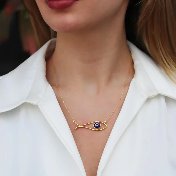 Balık Modeli Mineli Gold Kaplama Gümüş Kolye - Resim 2