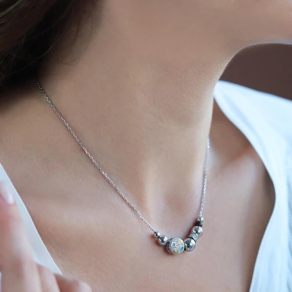 Zirkon Taşlı Charm Gümüş Kolye ürün görseli 1