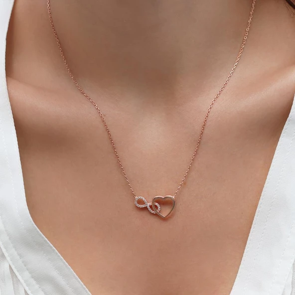 Kalp Sonsuzluk Rose Gold Kaplama Gümüş Kolye ürün görseli 1