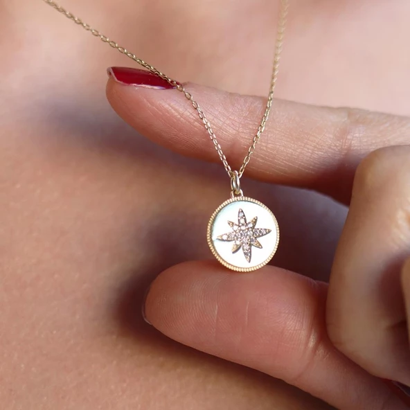 Plaka Yıldız Gold Kaplama Gümüş Kolye - Resim 4