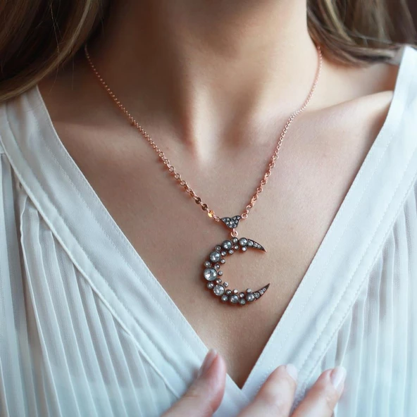Elmas Montür Hilal Rose Gold Kaplama Gümüş Kolye ürün görseli 1