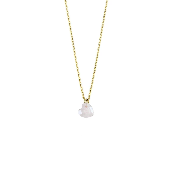 Mini Kalpli Kuvars Taşlı Gold Kaplama Gümüş Kolye - Resim 2