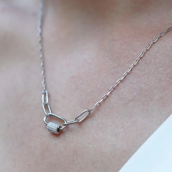 Önden Klipsli 925 Ayar Gümüş Kolye - Resim 4