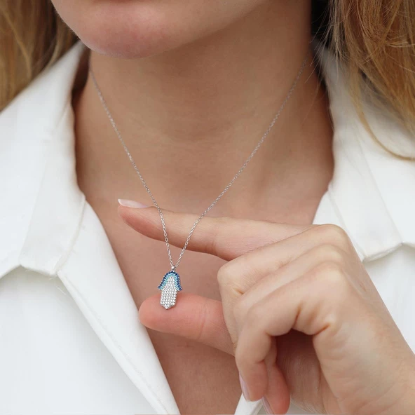 Fatma Ana Eli Zirkon Taşlı Gümüş Kolye - Resim 3