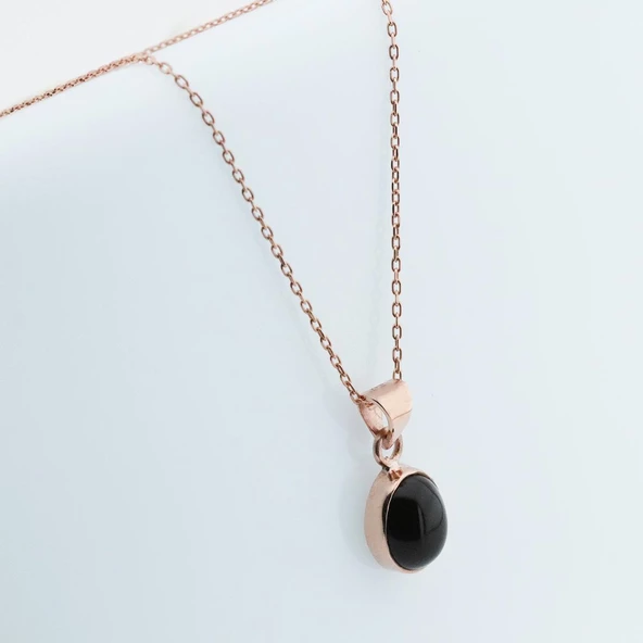 Doğal Onix Taş Rose Gold Kaplama Gümüş Kolye - Resim 5
