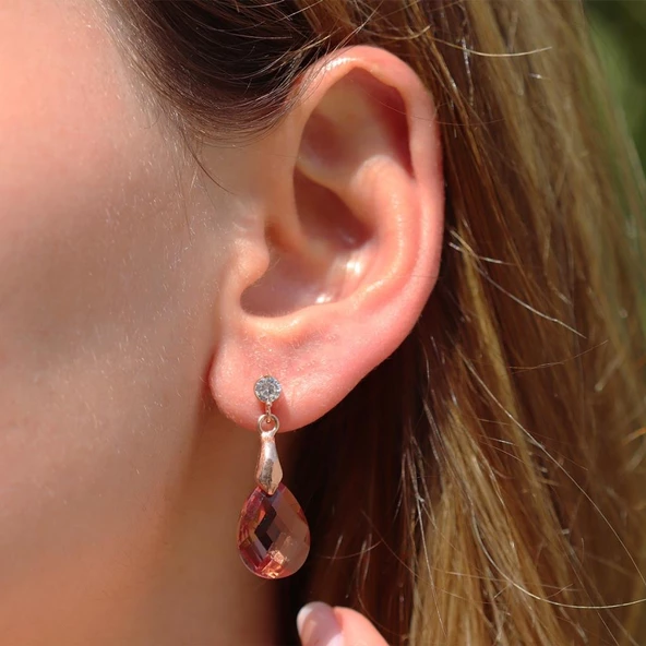Zultanit Taşlı Damla Model Rose Gold Kaplama Gümüş Küpe ürün görseli 1