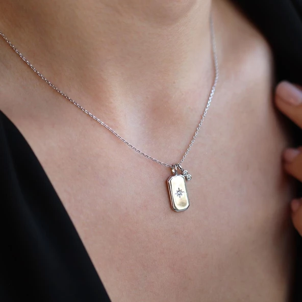 Kutup Yıldızı Plaka Gümüş Kolye ürün görseli 1