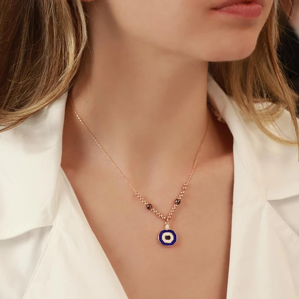 Nazar Boncuklu Nar Modeli Rose Gold Kaplama Gümüş Kolye ürün görseli 1