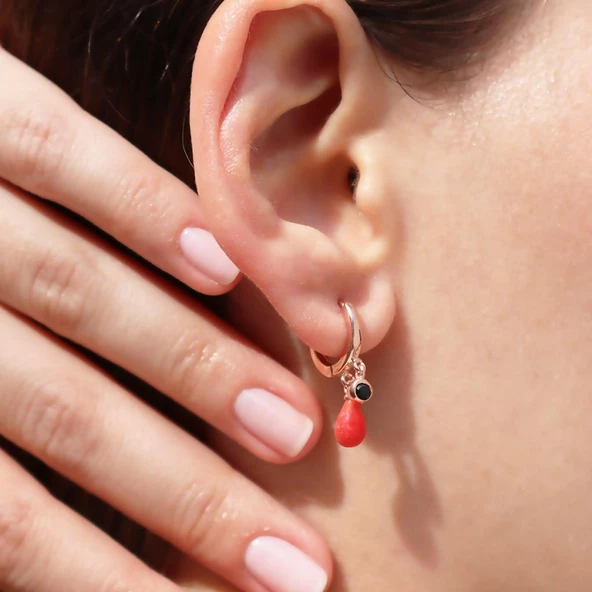 Doğal Mercan Taşlı Rose Gold Kaplama Gümüş Küpe ürün görseli 1