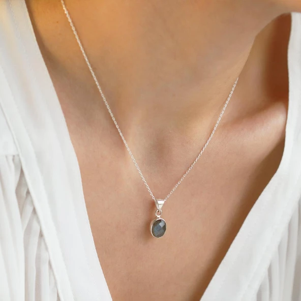 Dumanlı Kuvars Doğal Taş Gümüş Kolye - Resim 4