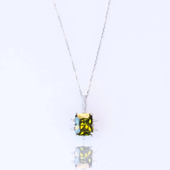 Zultanit Taşlı Kare Lotus Çiçeği Gümüş Kolye - Resim 4