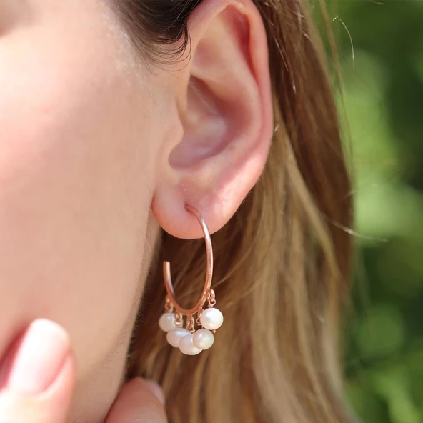 Sıra İncili Rose Gold Kaplama Gümüş Küpe ürün görseli 1