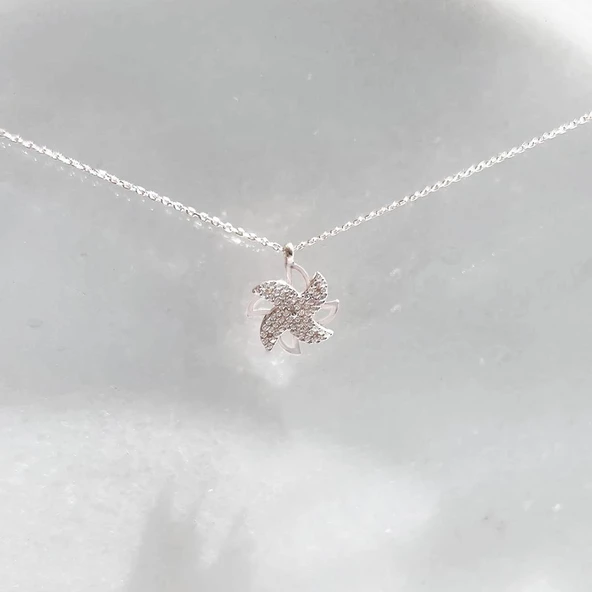 Rüzgar Gülü Hareketli Gümüş Kolye - Resim 3