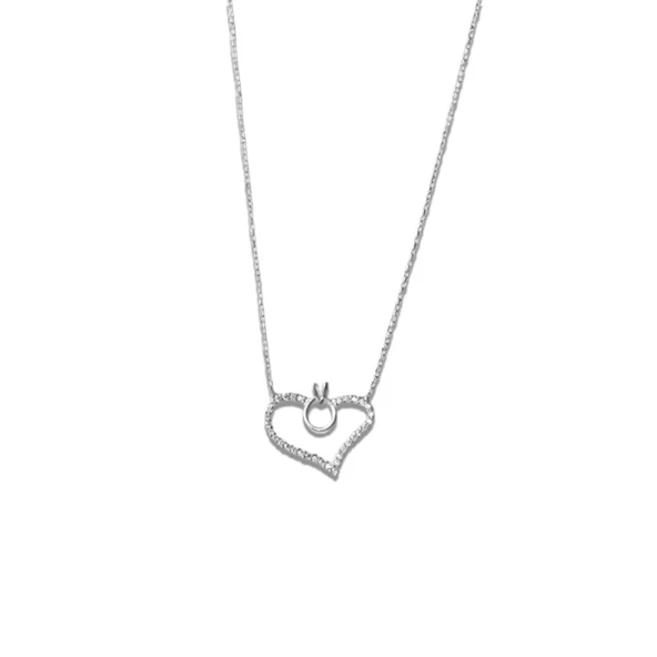 Kalpli Tek Taş Detaylı Gümüş Kolye - Resim 4