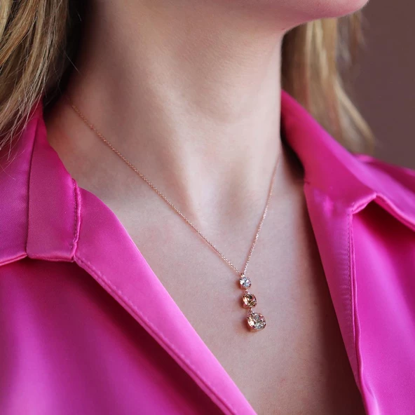 Renkli Swarovski Taşlı Rose Gold Kaplama Gümüş Kolye ürün görseli 1