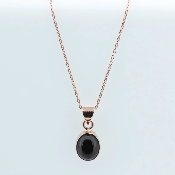 Doğal Onix Taş Rose Gold Kaplama Gümüş Kolye - Resim 4