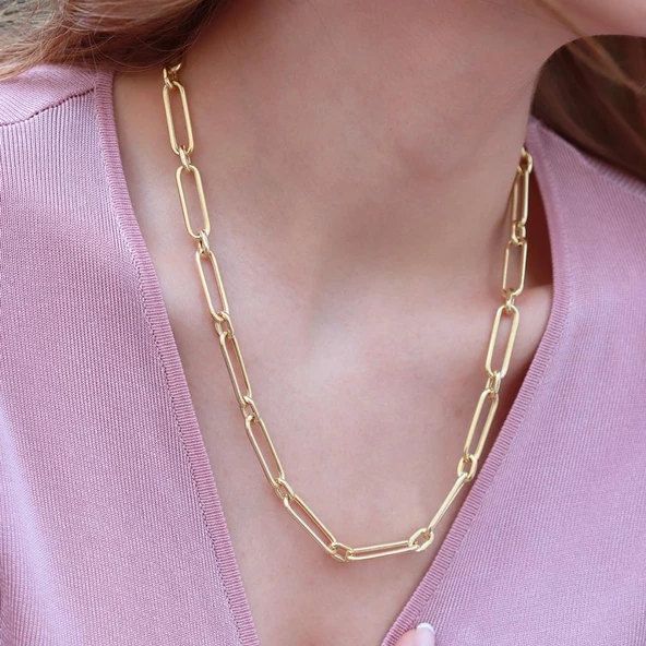Gold Kaplama Trend Geçme Zincir Gümüş Kolye ürün görseli 1