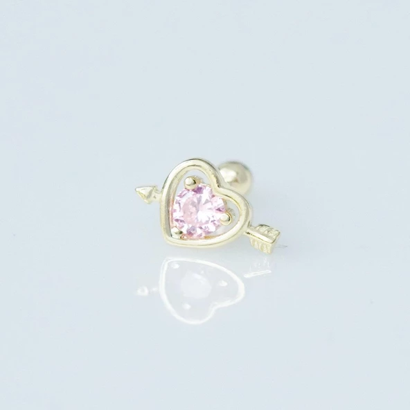 Pembe Zirkon Taşlı Kalp Figürlü Gold Kaplama Tragus - Resim 2