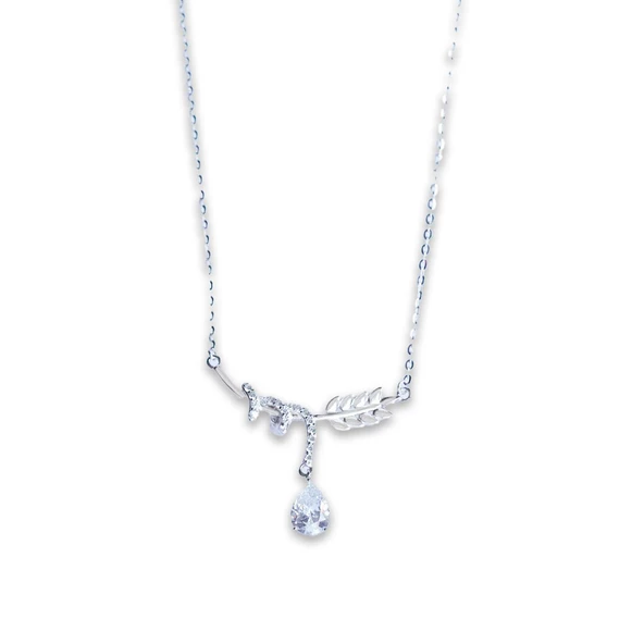 Yaprak Damla Taşlı Gümüş Kolye - Resim 3