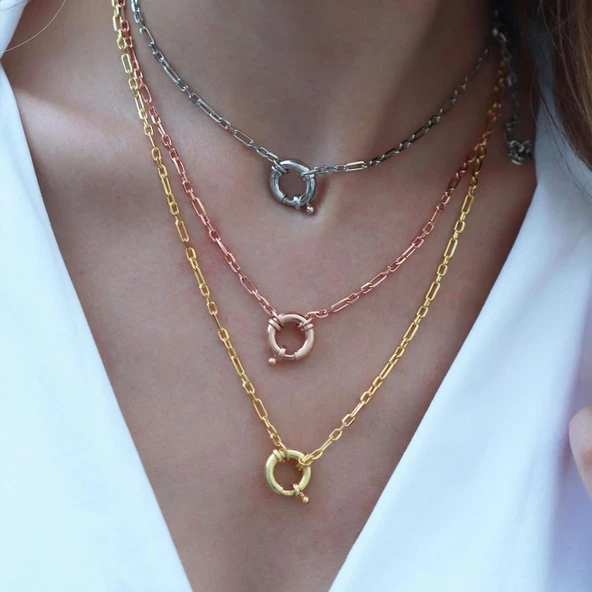 Önden Klipsli Gold Kaplama Zincir - Resim 3