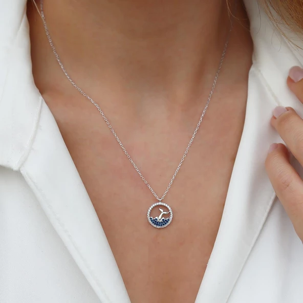 Zirkon Taş Çerçeveli Kuyruklu Gümüş Kolye - Resim 3