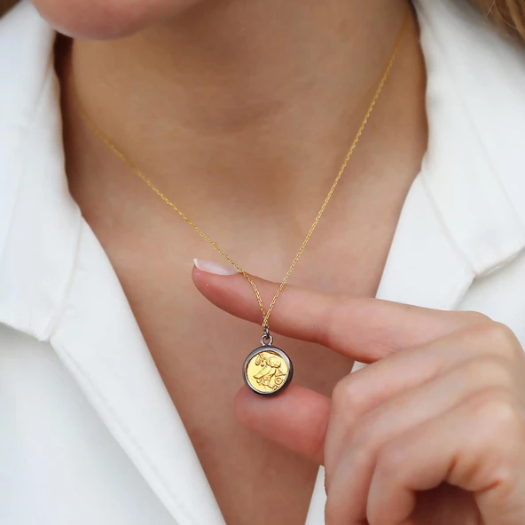 Antik Para Gold Kaplama Gümüş Kolye - Resim 3