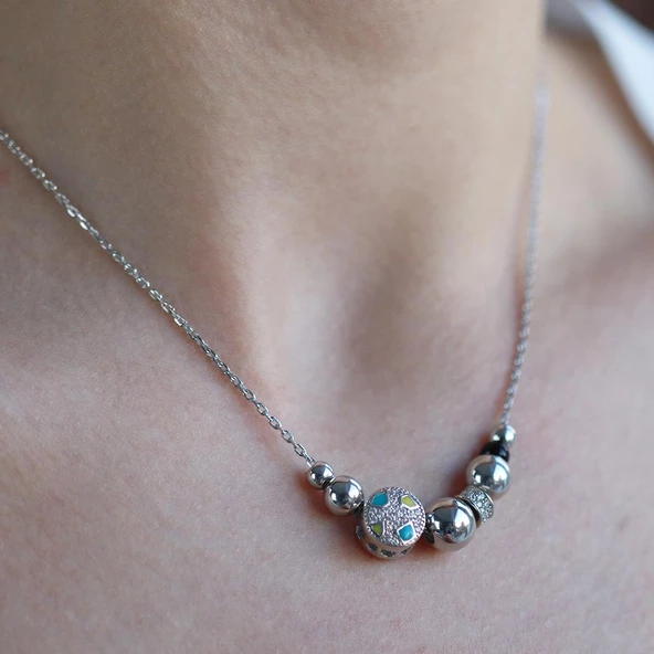 Zirkon Taşlı Charm Gümüş Kolye - Resim 3