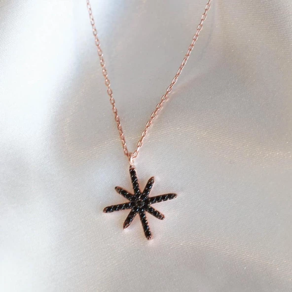 Siyah Zirkon Taşlı Rose Gold Kaplama Gümüş Kolye - Resim 2